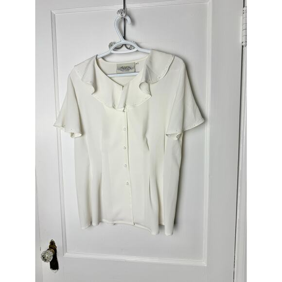 Vintage Susan Bristol Ruffle Peter Pan Collar Ivory Delicate Blouse Top Size 6 - Picture 1 of 10